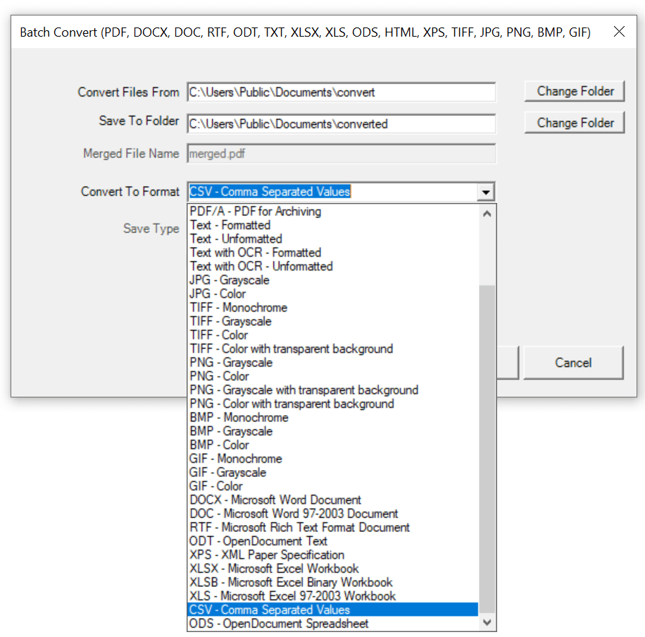 Win2PDF Desktop - Batch Convert XLSX to CSV