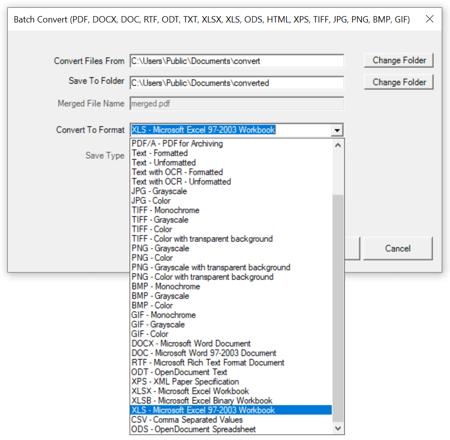 Win2PDF Desktop - Batch Convert XLSX to XLS